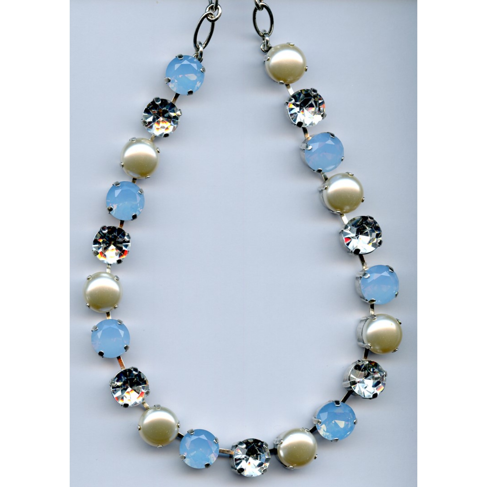 N-3474-120-1-SP Necklace By Mariana Woman Blue Opal and Cream Pearl and Clear Swarovski Crystals - Image 1