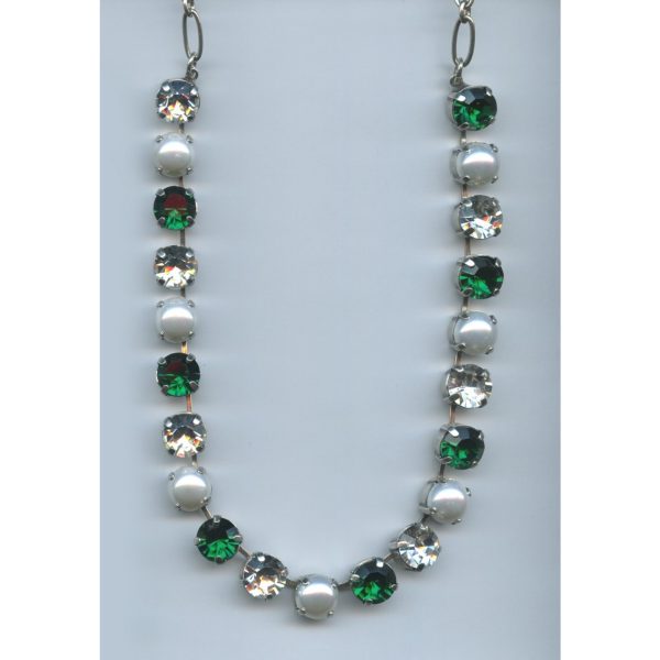 Necklace By Mariana Woman Cream Pearl and Emerald and Light Swarovski Crystals