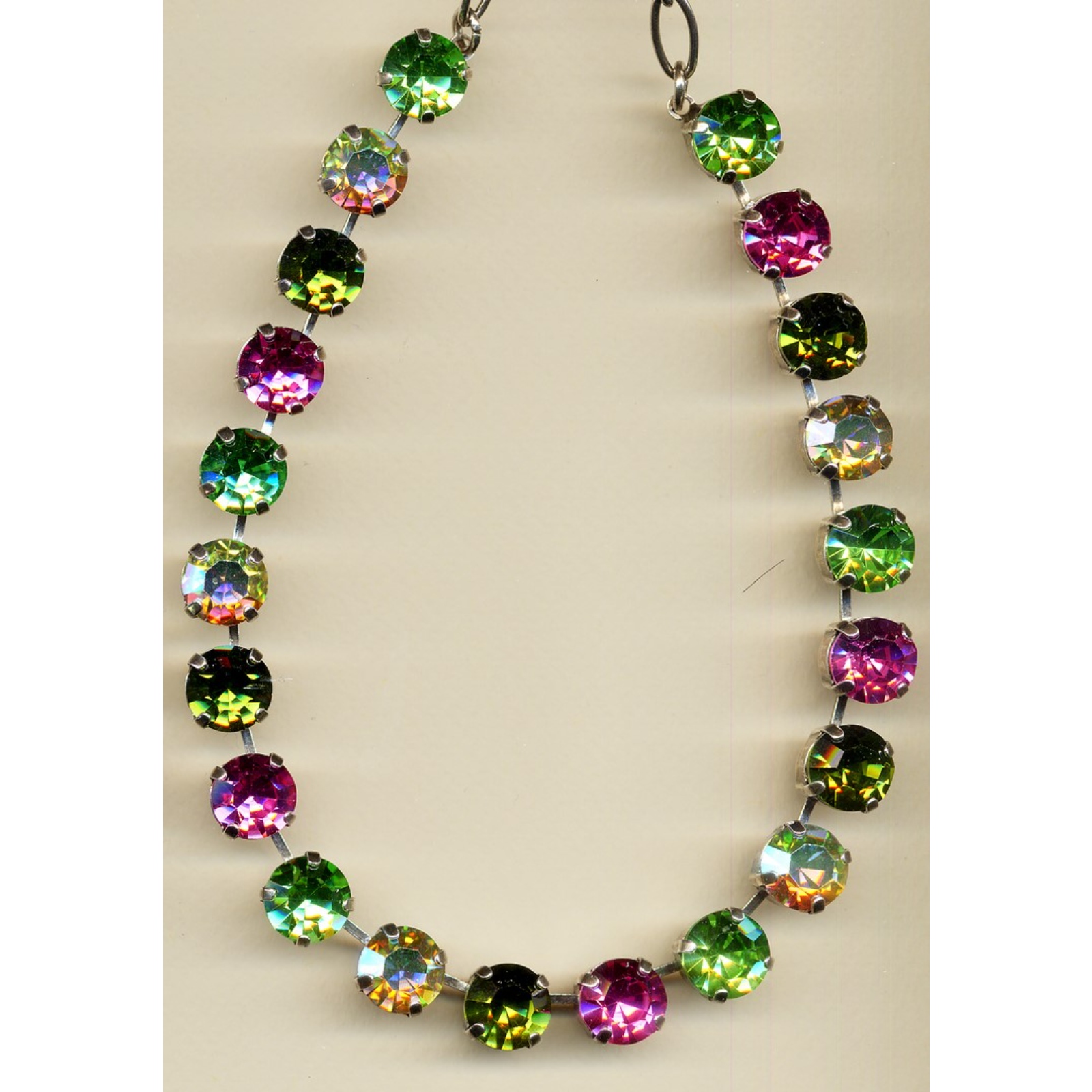 N-3474-3111-YG-2 Necklace By Mariana Woman Vibrant Pink and Period Green Swarovski Crystals - Image 1