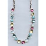Necklace By Mariana Woman Luminous Turquoise Mineral and Rose Swarovski Crystals