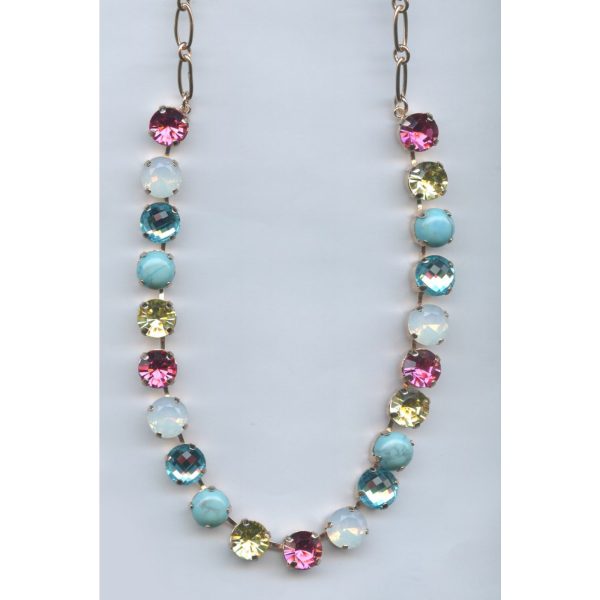 Necklace By Mariana Woman Luminous Turquoise Mineral and Rose Swarovski Crystals