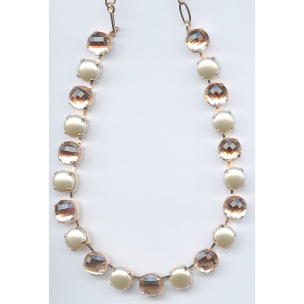 Necklace By Mariana Woman Chic Pearl Mineral and Light Peach Swarovski Crystals