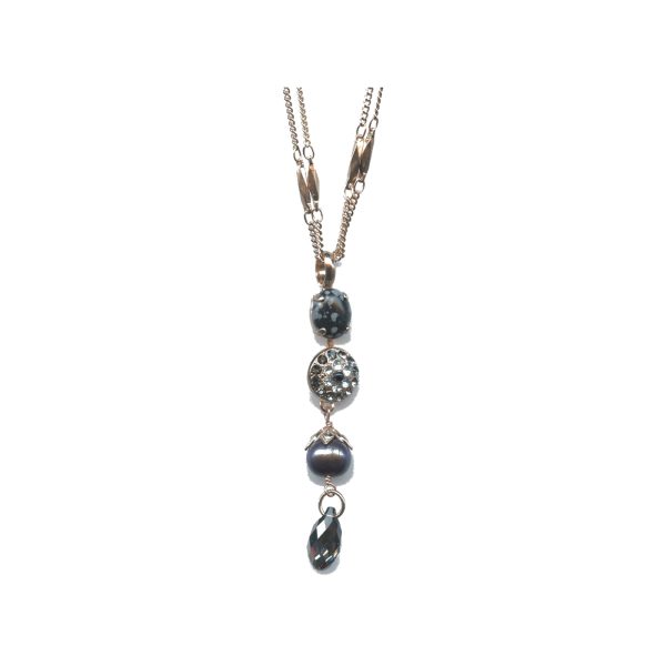 Pendant By Mariana Woman Feminine Pearl Mineral and Clear Swarovski Crystals