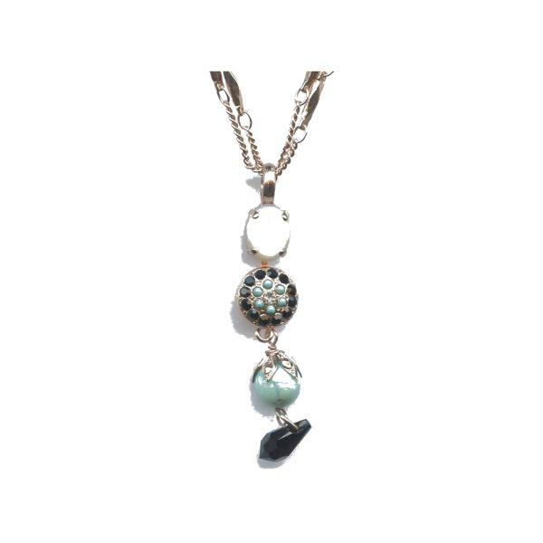 Pendant By Mariana Woman Classic Turquoise Mineral and Jet Swarovski Crystals