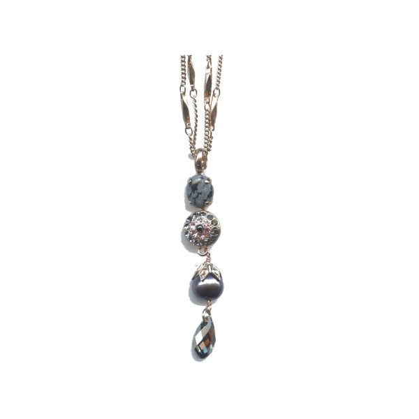 Pendant By Mariana Woman Snowflake Mineral and Light Rose Swarovski Crystals