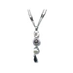 Pendant By Mariana Woman Elegant Pearl Mineral and Jet(Black) Swarovski Crystals