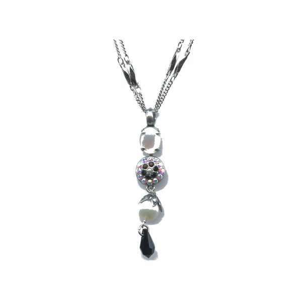 Pendant By Mariana Woman Elegant Pearl Mineral and Jet(Black) Swarovski Crystals